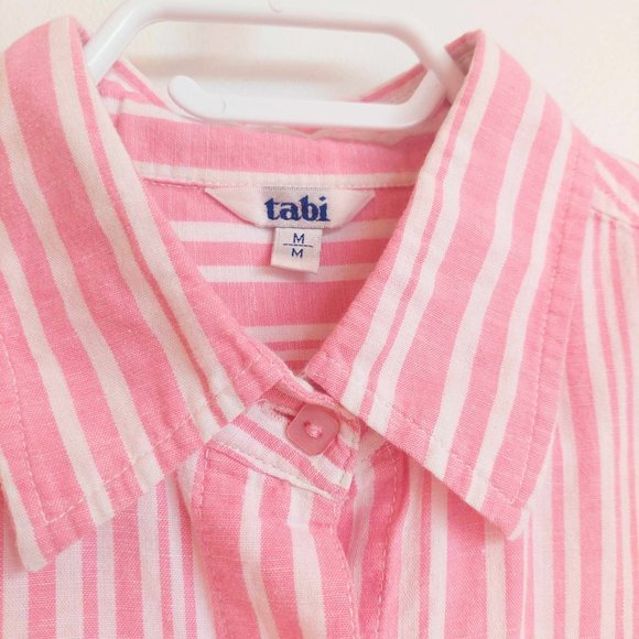 Pink and white lined short-sleeve shirt - Picture 3 of 4